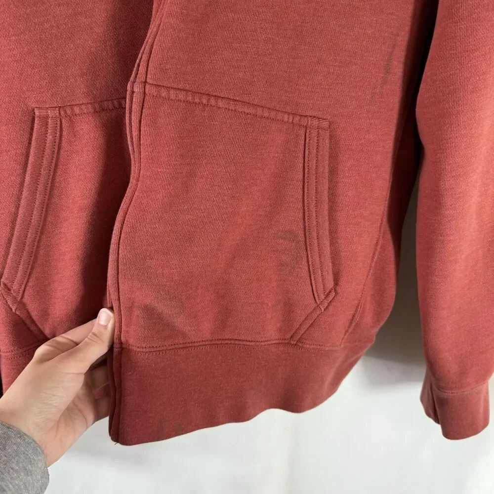 J. Crew Fleece Jacket Men's XL Orange Full Zip Drawstring Hooded Pockets